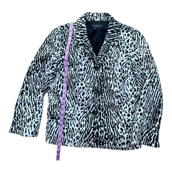 TALBOTS White Black Animal Print Cotton Spandex Blazer Jacket Size 12 Office EUC - Picture 6 of 9